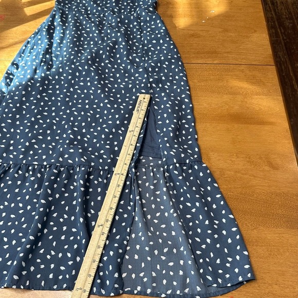 Y2K Abercrombie & Fitch Smocked Midi Dress Polka Dot Side Slit Deer Print XS - Picture 10 of 11